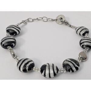 Murrina Amtica Glass Bracelet Black White Silver Zebra Stripe Adjustable Chain